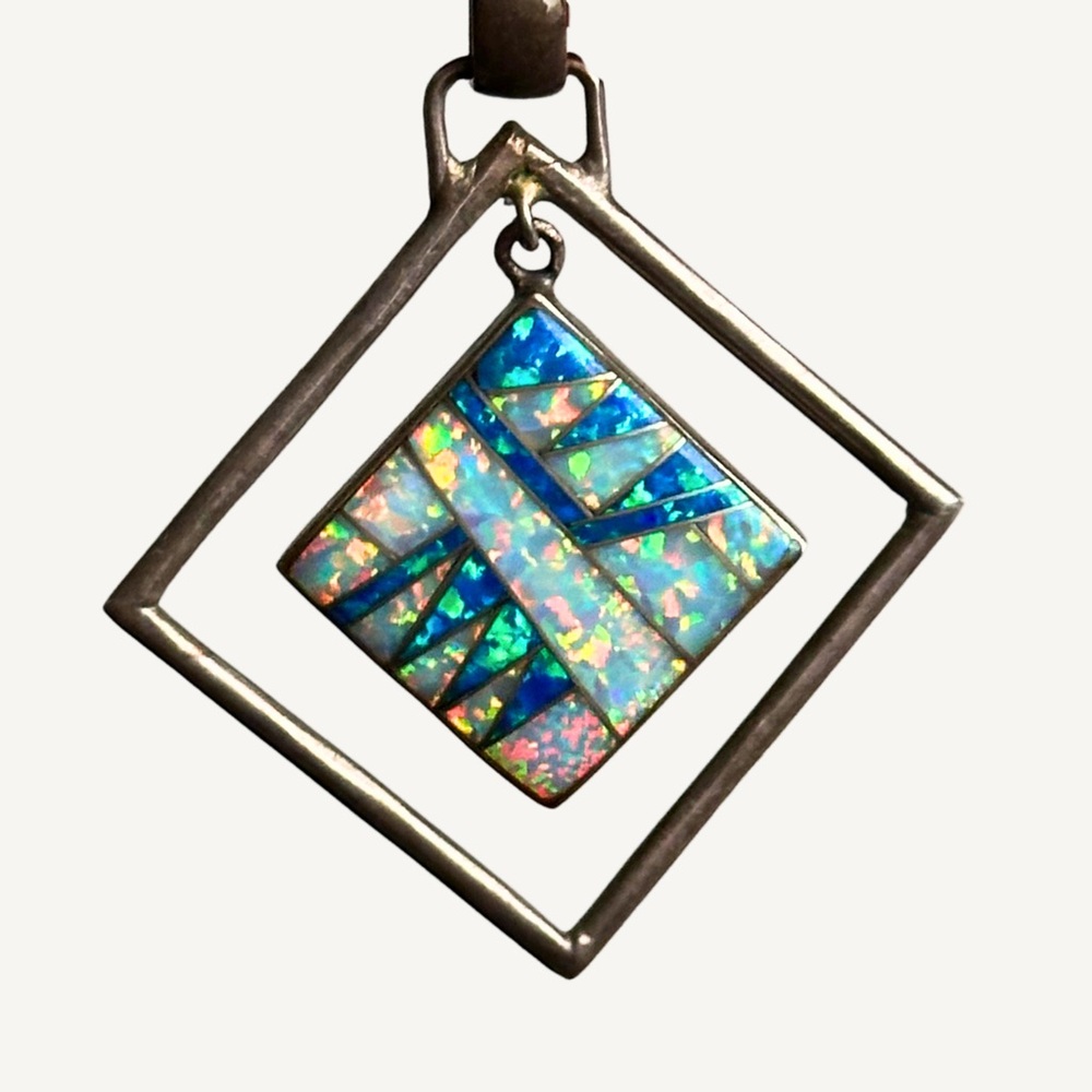 Signed Sterling Inlay Opal Pendant